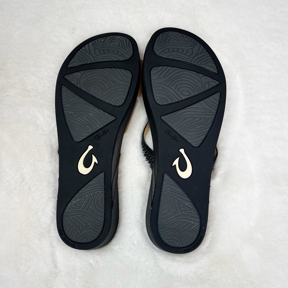 NWT OluKai Ola Leather Platform Flip Flop Sandals in Black - Picture 7 of 8